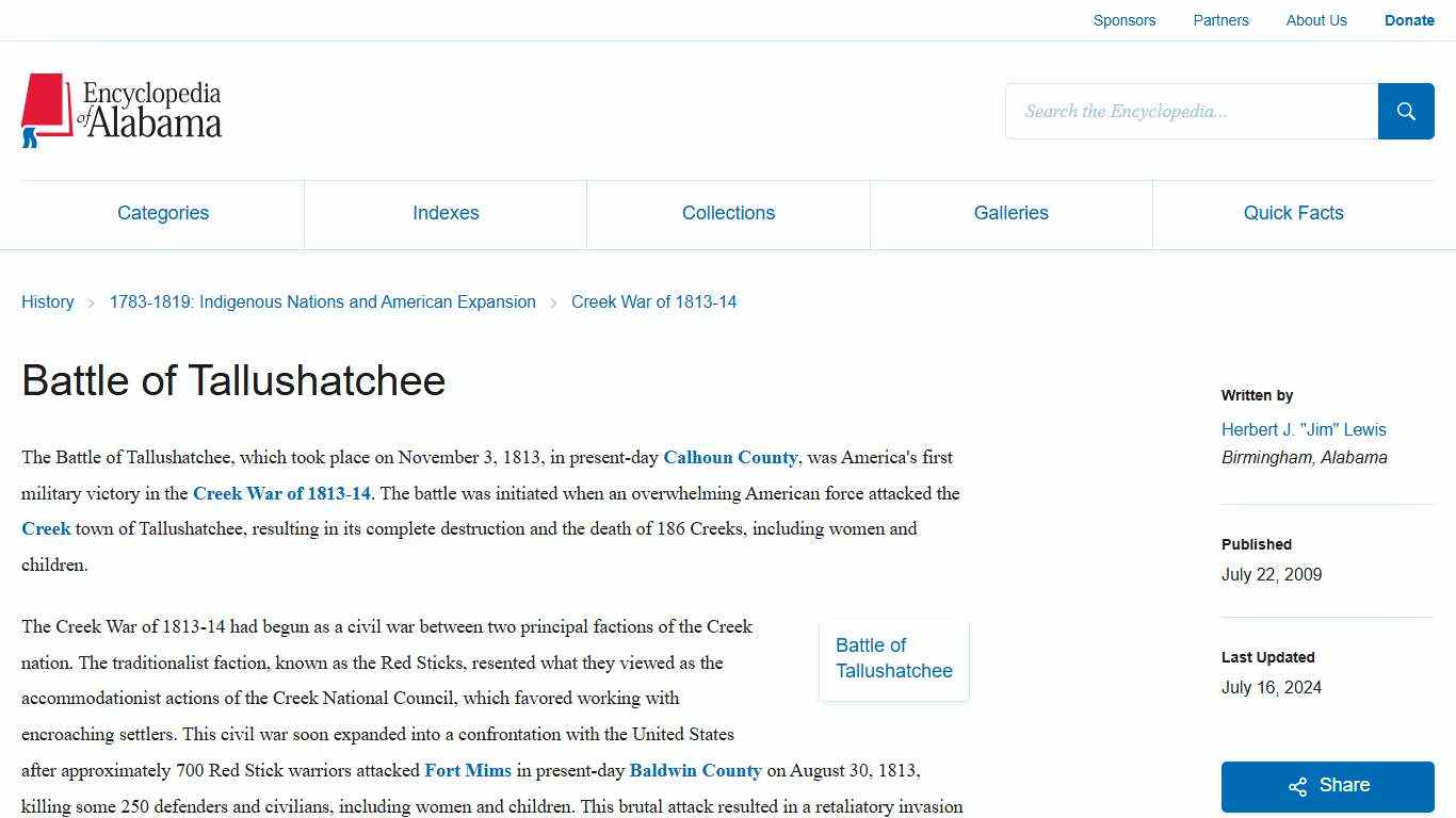 Battle of Tallushatchee - Encyclopedia of Alabama